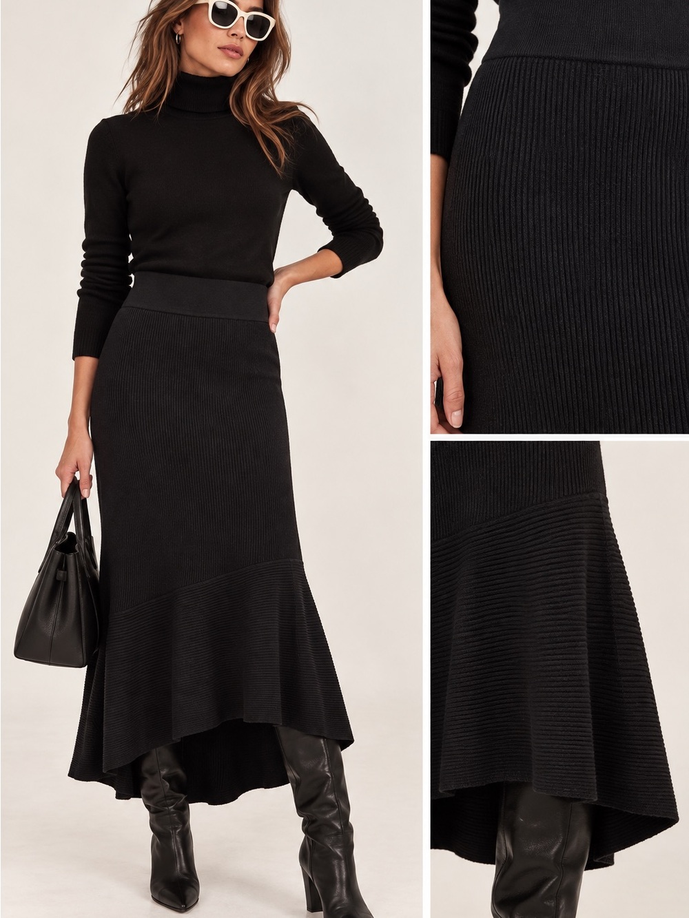 Tracy Reese Dynamic Skirt Black Ribbed Knit Asymmetrical Flare Size M NWOT